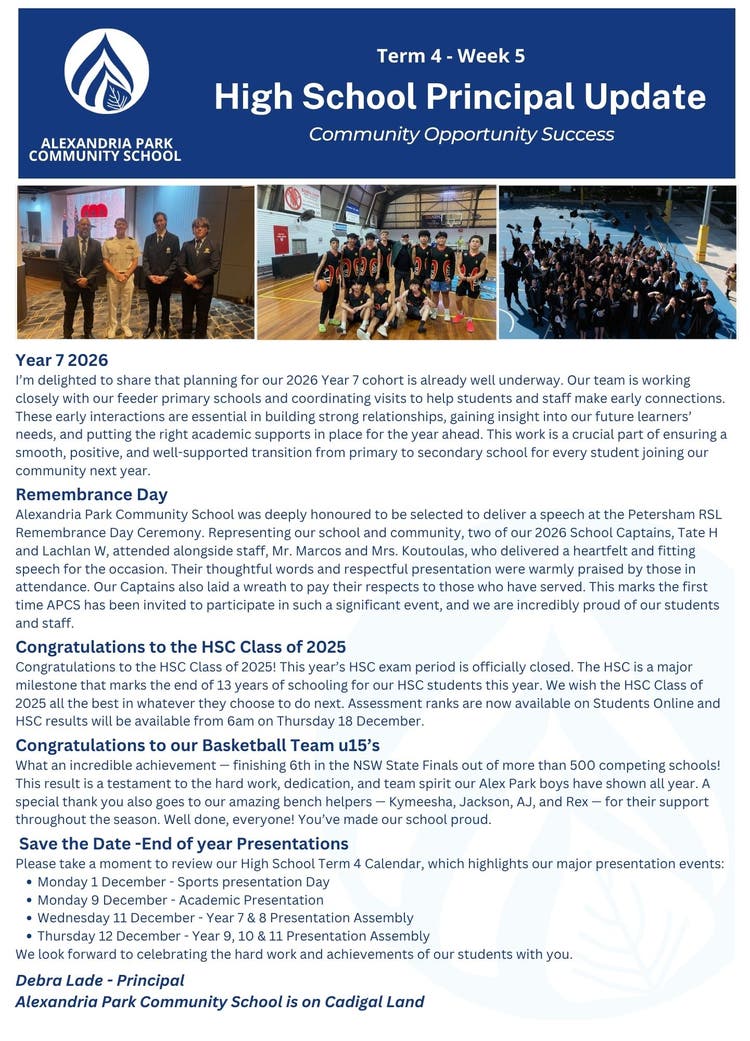 High School Principal Update Term 4 Week 5 - 1